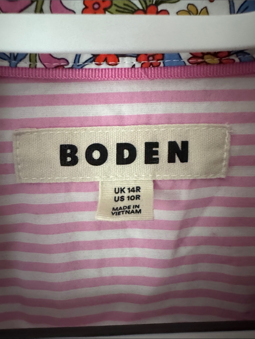 Boden Multicolor Floral Button-Down Shirt with Pink and White Stripes Size 10 - Picture 2 of 9